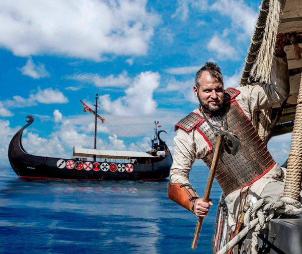 Viking warriors on boat